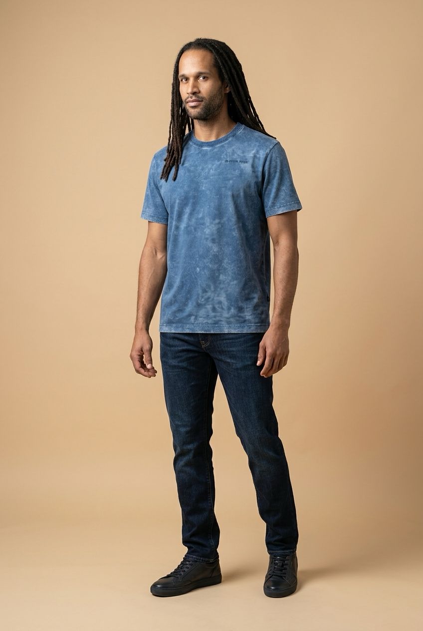 G-Star Raw Blue Acid Wash T-Shirt - Organic Cotton Crew Neck - Blue