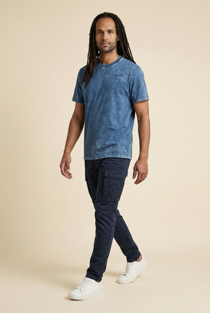 G-Star Raw Blue Acid Wash T-Shirt - Organic Cotton Crew Neck - Blue