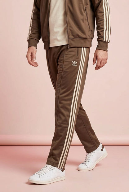 Adidas Originals Beckenbauer Track Pants — Earth Brown / Cream